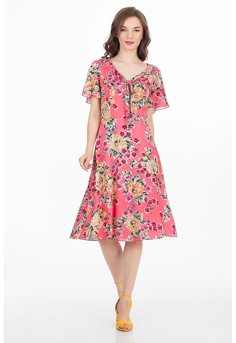 Rochie cu decolteu in V si imprimeu floral
