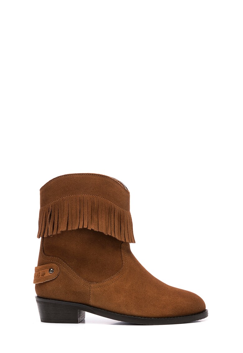 Botine de piele nabuc cu toc masiv Western