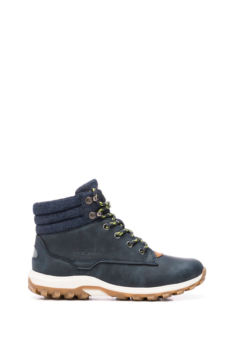 Ghete de piele nabuc ecologica cu detaliu matlasat de denim