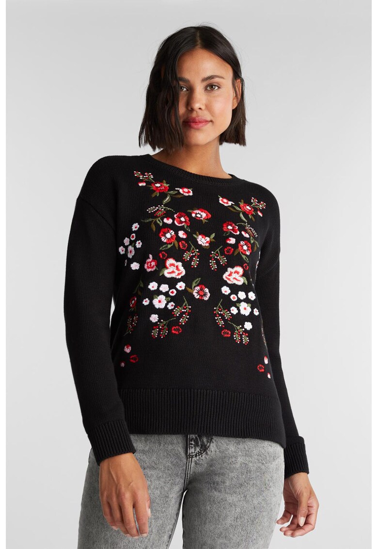 Pulover de bumbac organic cu broderii florale