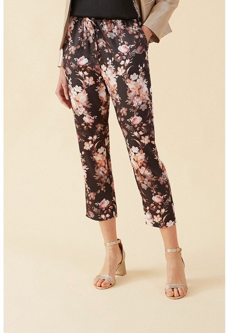 Pantaloni crop cu model floral