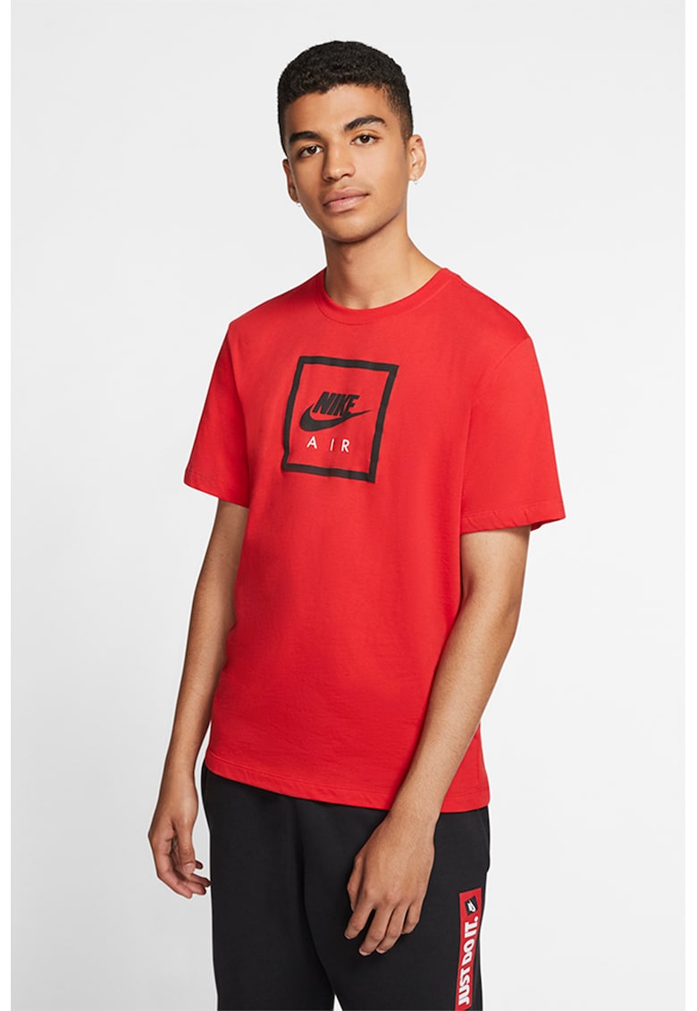 Tricou cu decolteu la baza gatului si imprimeu logo Sportswear