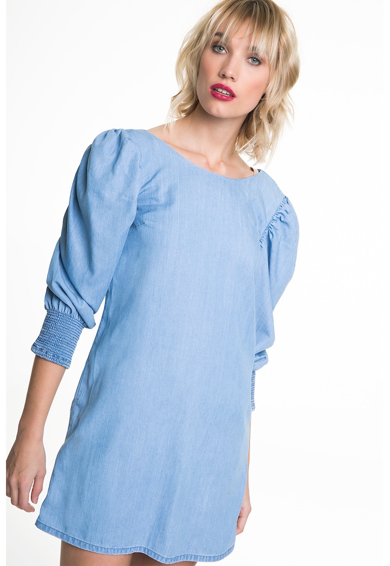 Rochie mini din chambray - cu maneci bufante