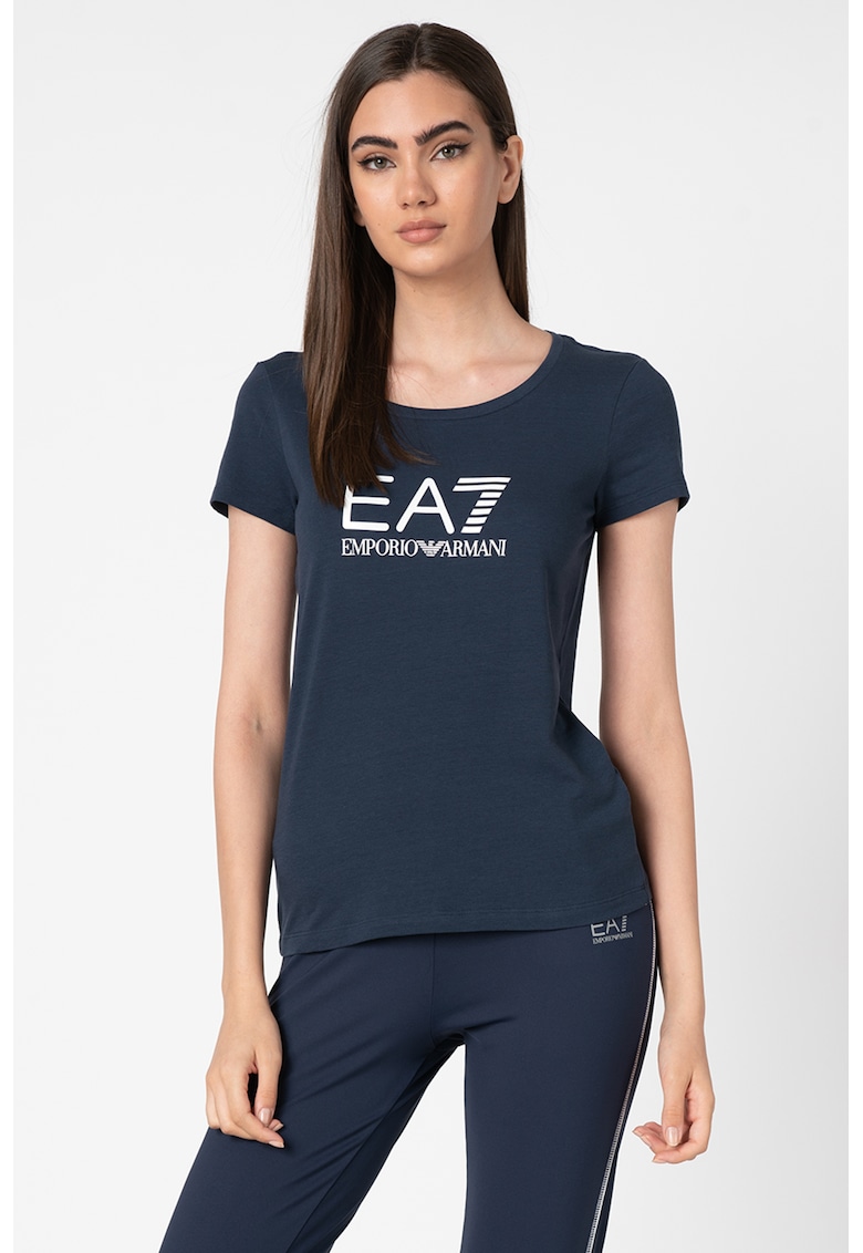 Tricou cu decolteu la baza gatului si imprimeu logo