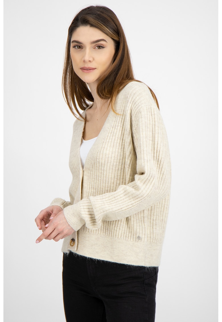 Cardigan cu decolteu in V si aspect striat