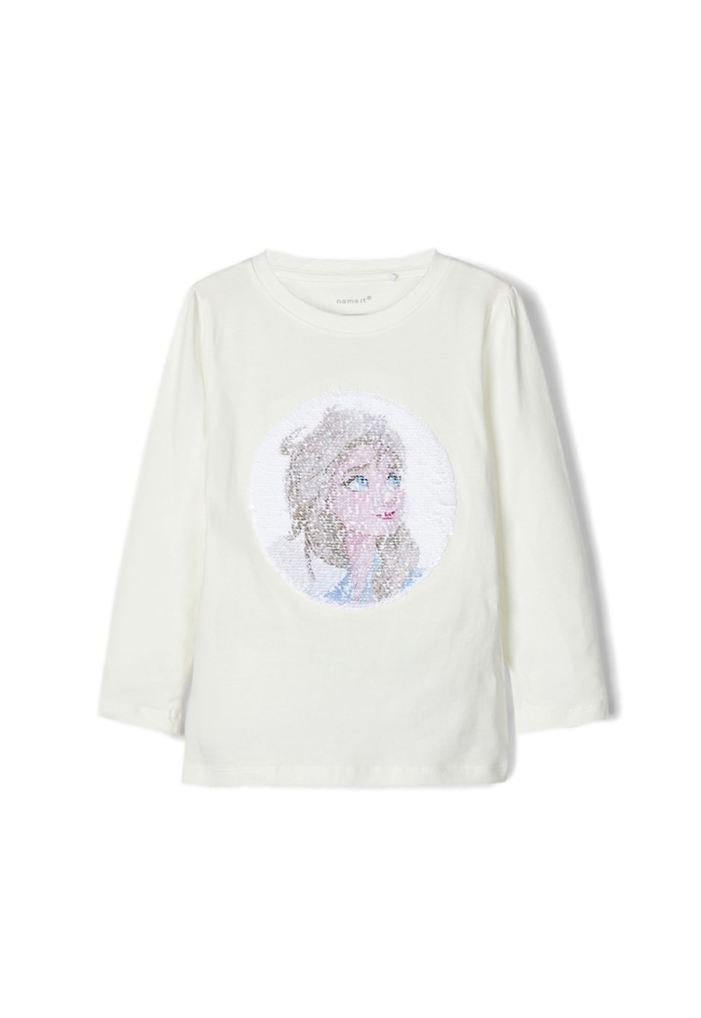 Bluza cu design Frozen si paiete reversibile - Alb