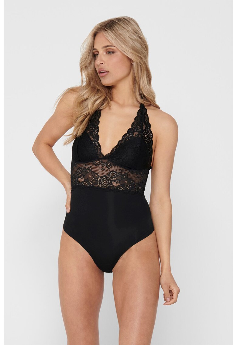 Body de dantela cu decolteu halter