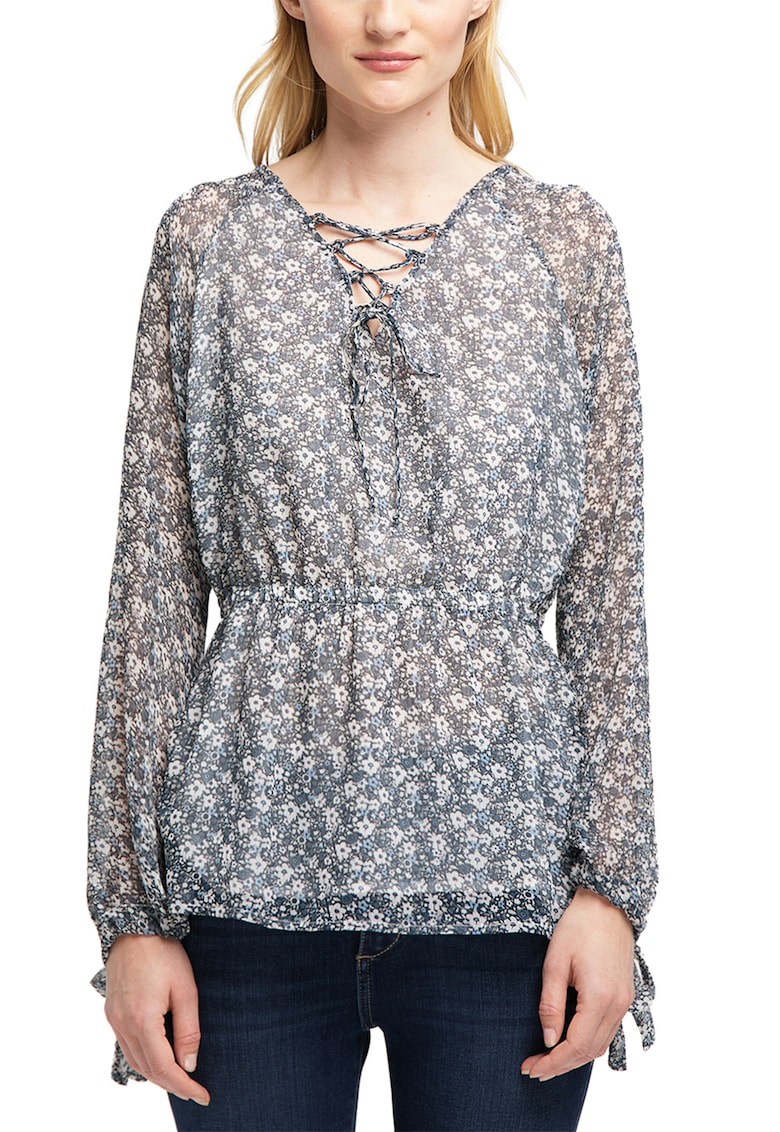 Bluza cu imprimeu floral - cu talie cambrata