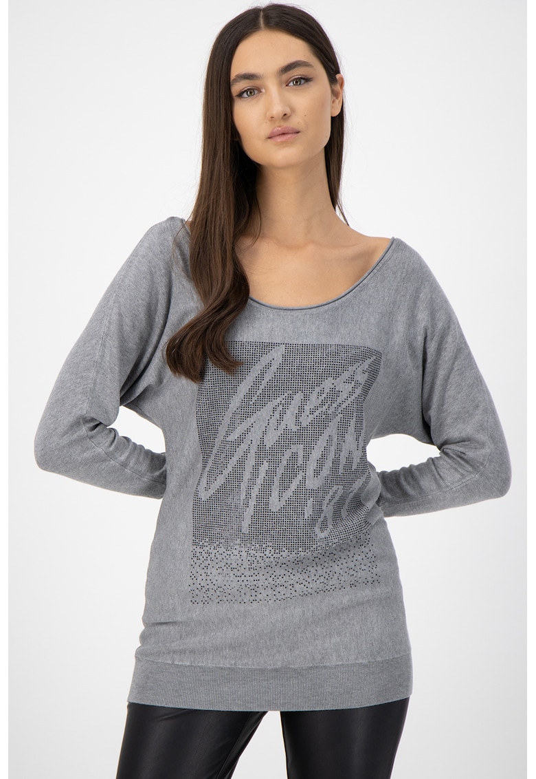 Pulover din tricot fin cu logo