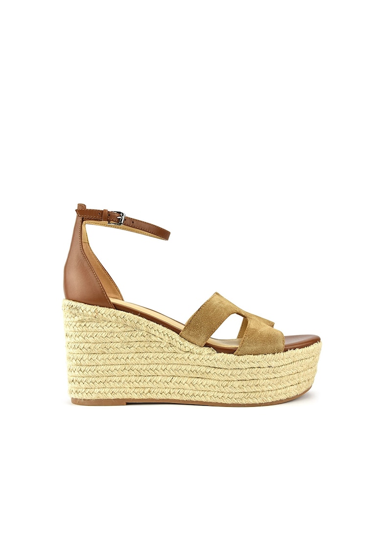 Sandale wedge tip espadrile din piele si piele intoarsa Adelyn