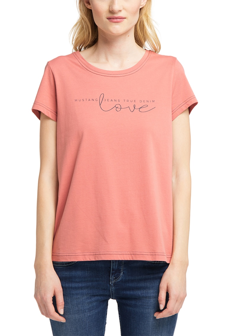 Tricou cu imprimeu text - Roz somon