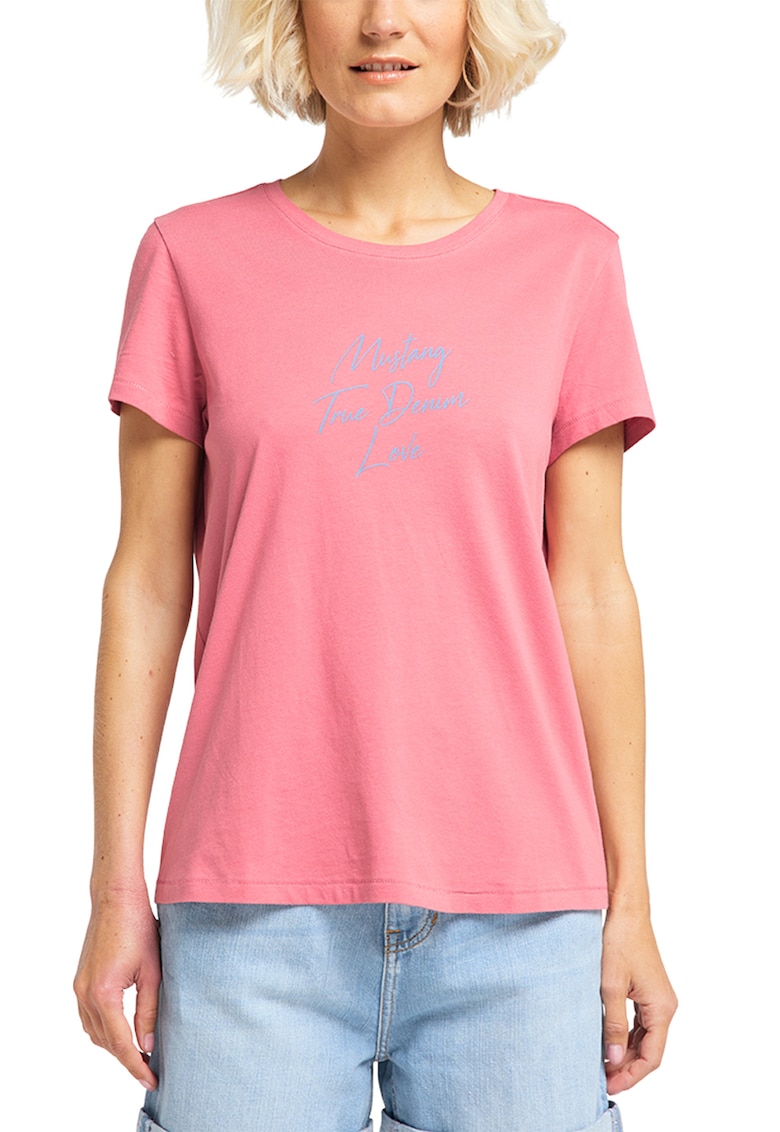 Tricou cu logo si imprimeu text - Roz