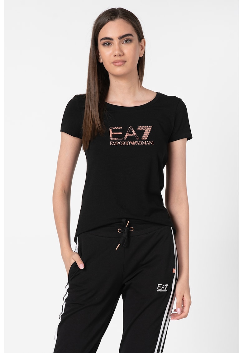 Tricou cu decolteu rotund si logo