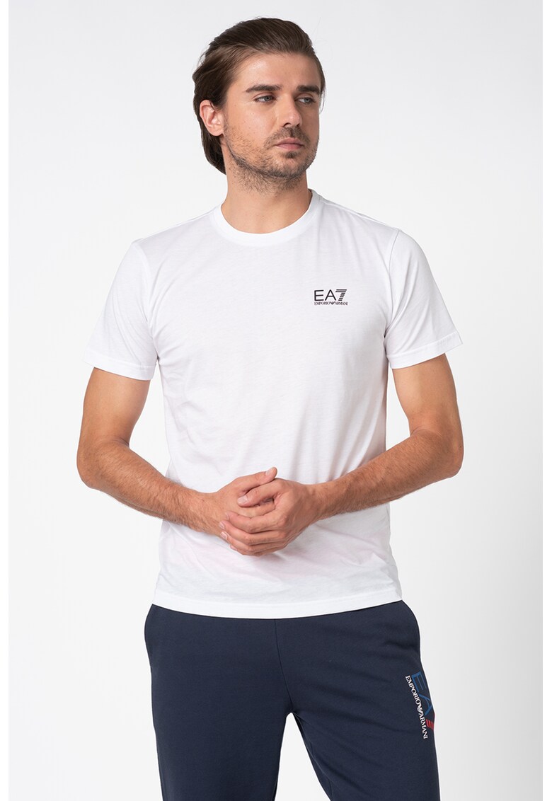 Tricou din bumbac cu decolteu la baza gatului - Alb