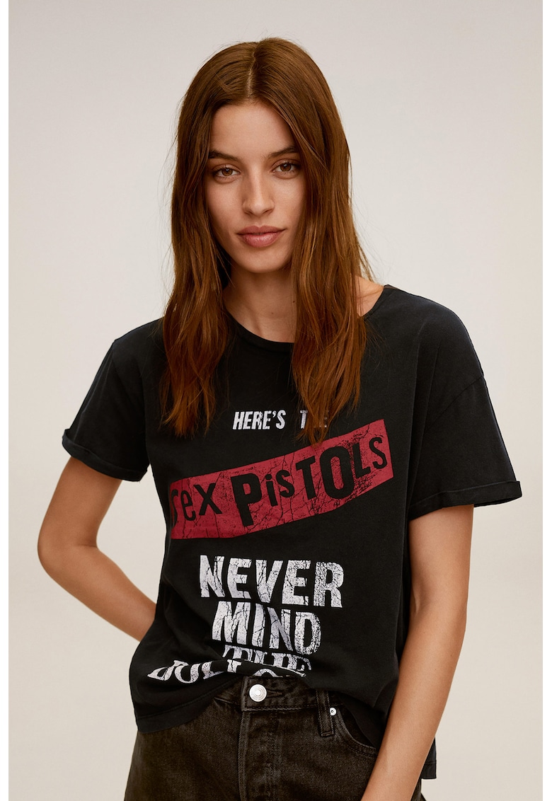 Tricou cu imprimeu text Pspistol