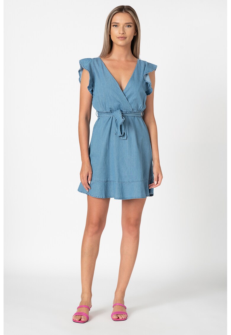 Rochie mini din material chambray cu maneci fluture Josie