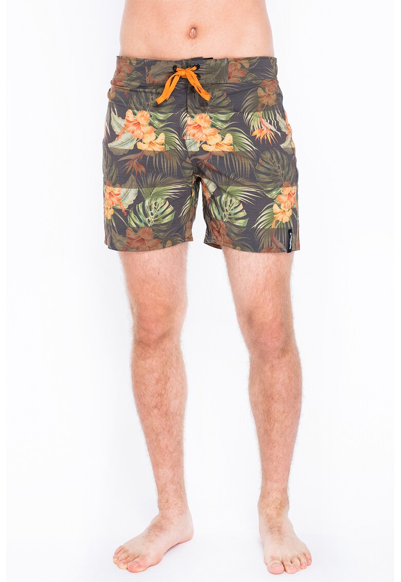 Pantaloni scurti de baie cu model tropical si snur in talie Salimu