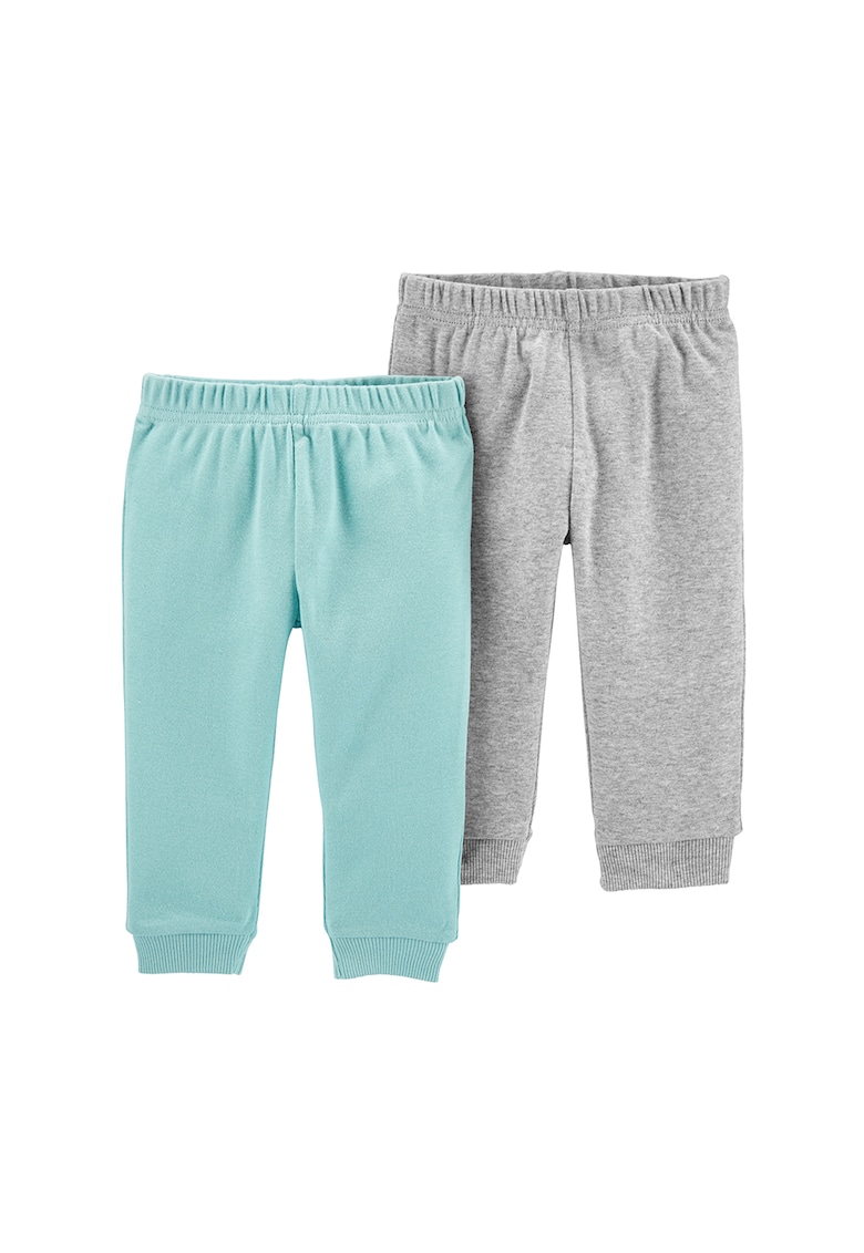 Set de pantaloni sport din bumbac organic cu terminatii striate - 2 perechi - Gri melange/Albastru pastel