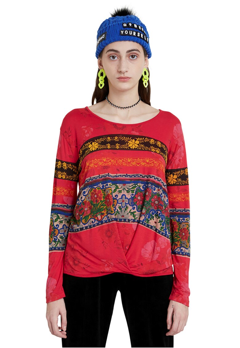 Bluza cu imprimeu grafic si fronseu