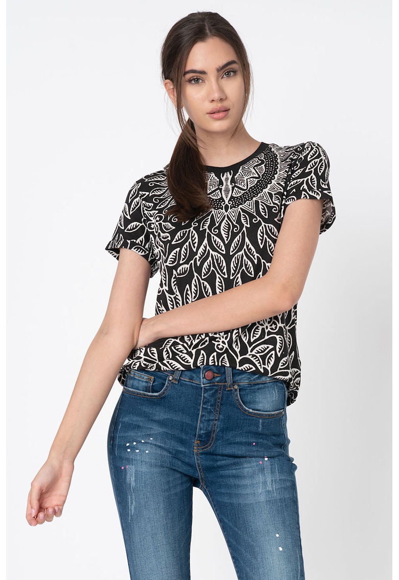 Bluza cu maneci scurte si imprimeu floral