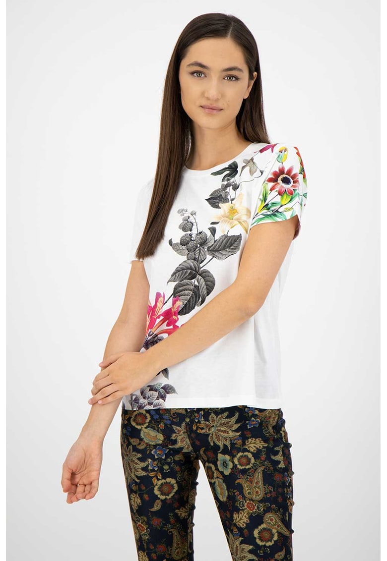 Tricou cu decolteu la baza gatului si model floral