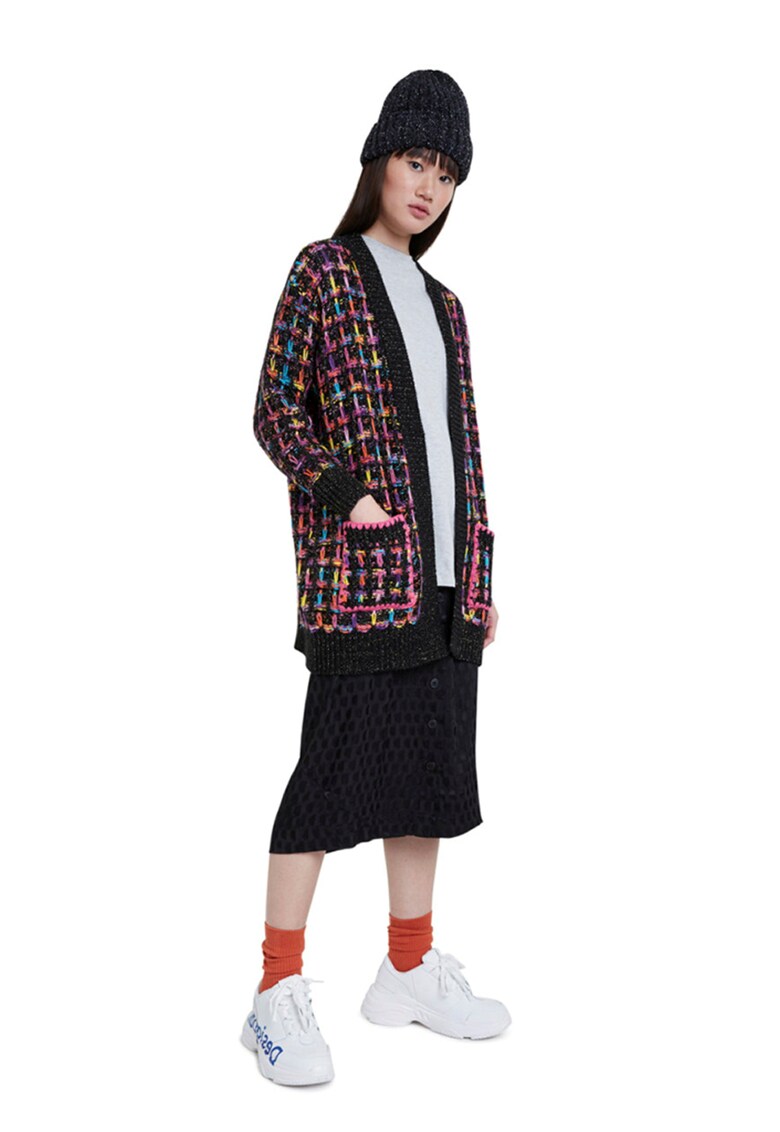 Cardigan din amestec de lana cu insertii de fire metalizate