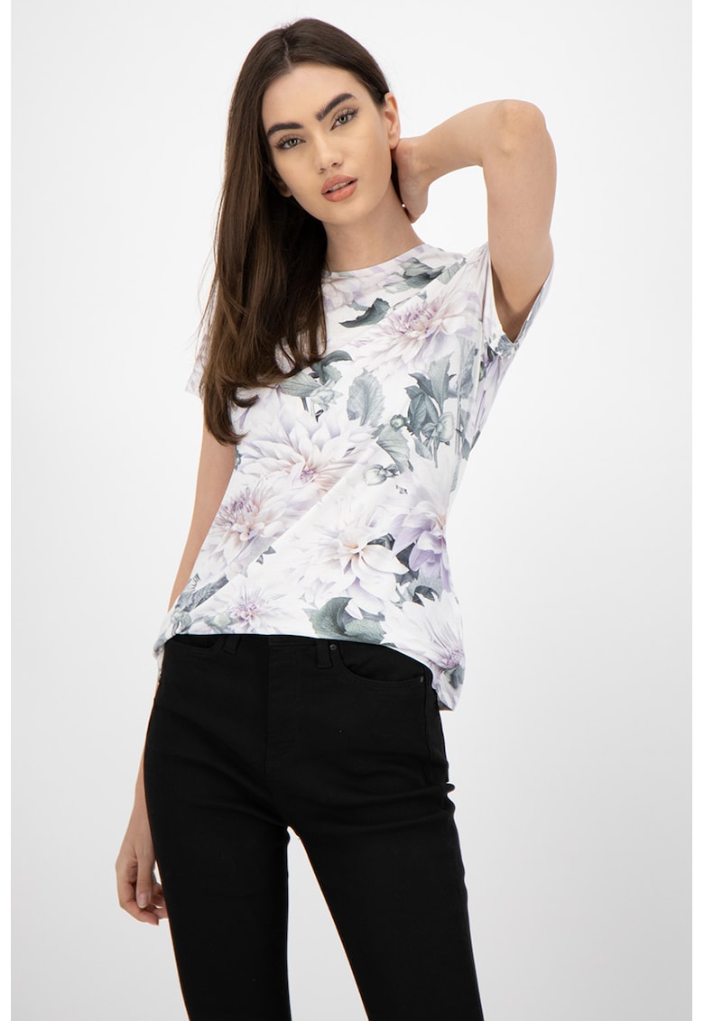 Tricou cu decolteu la baza gatului si model floral