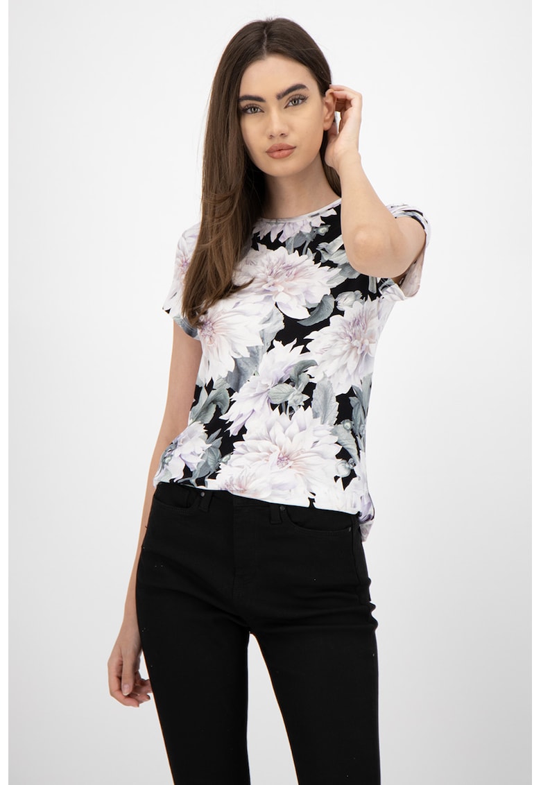Tricou cu decolteu la baza gatului si model floral