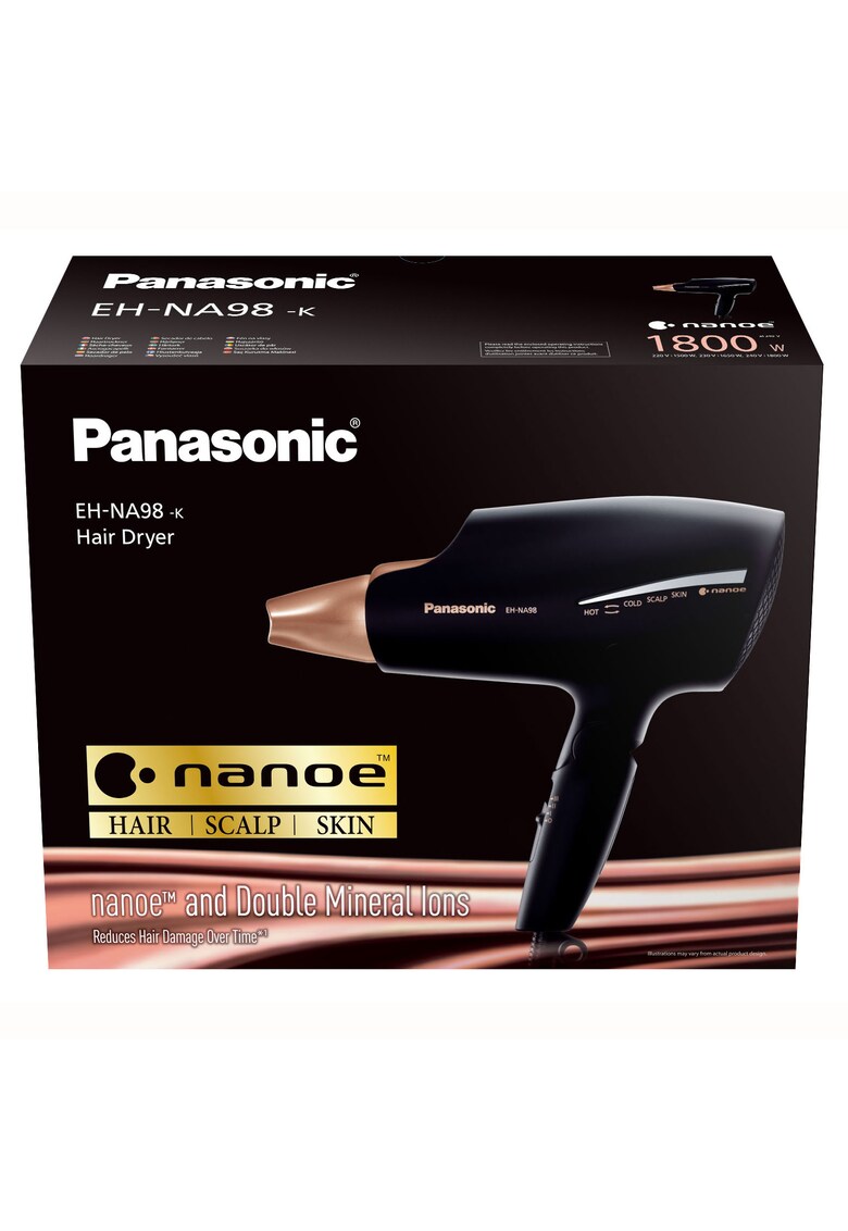 Panasonic Uscator de par - tehnologie nanoe - ionizare - ventilație în 3 trepte - duză unică de uscare rapidă -4 moduri de ingrijire al parului si scalpului - negru bronze
