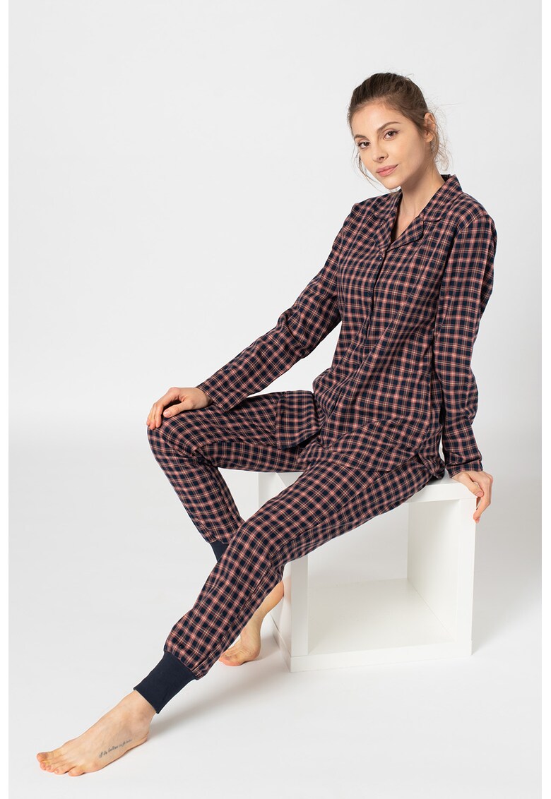 Pijama din bumbac organic cu model in carouri Isotta 2