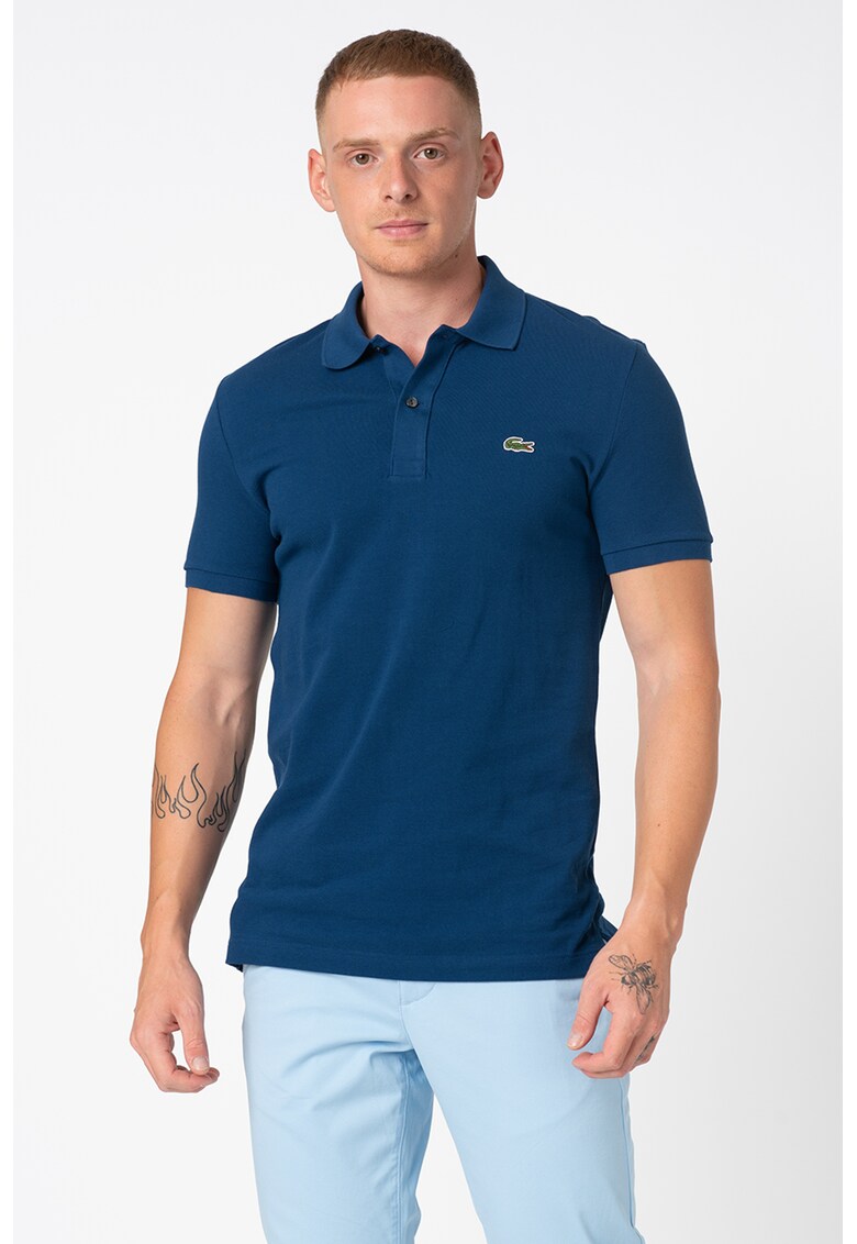 Tricou polo slim fit din material pique