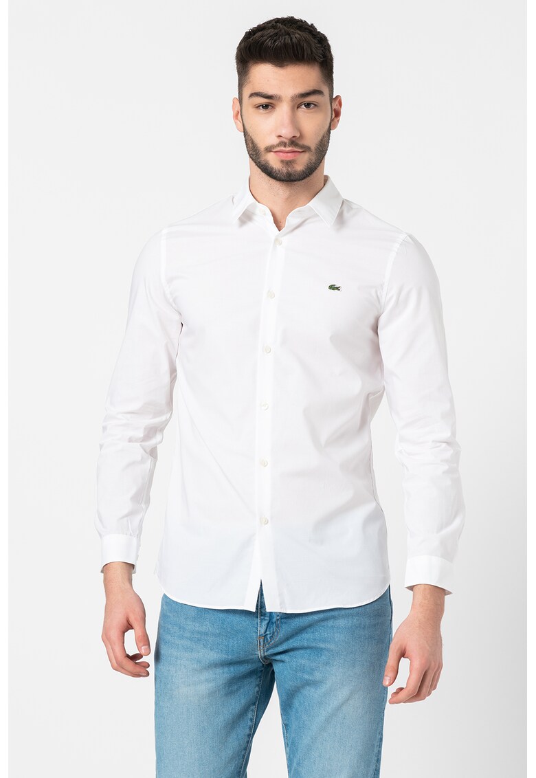 Camasa slim fit cu logo brodat pe piept