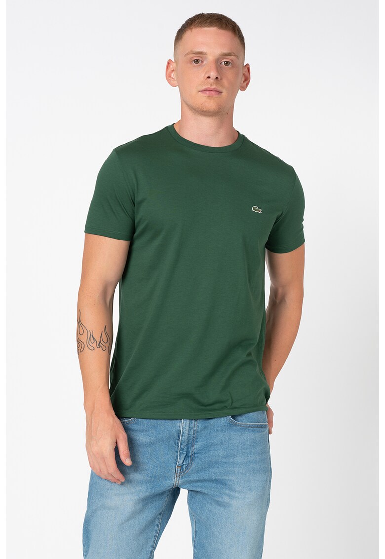 Tricou cu decolteu la baza gatului si aplicatie logo discreta TH6709