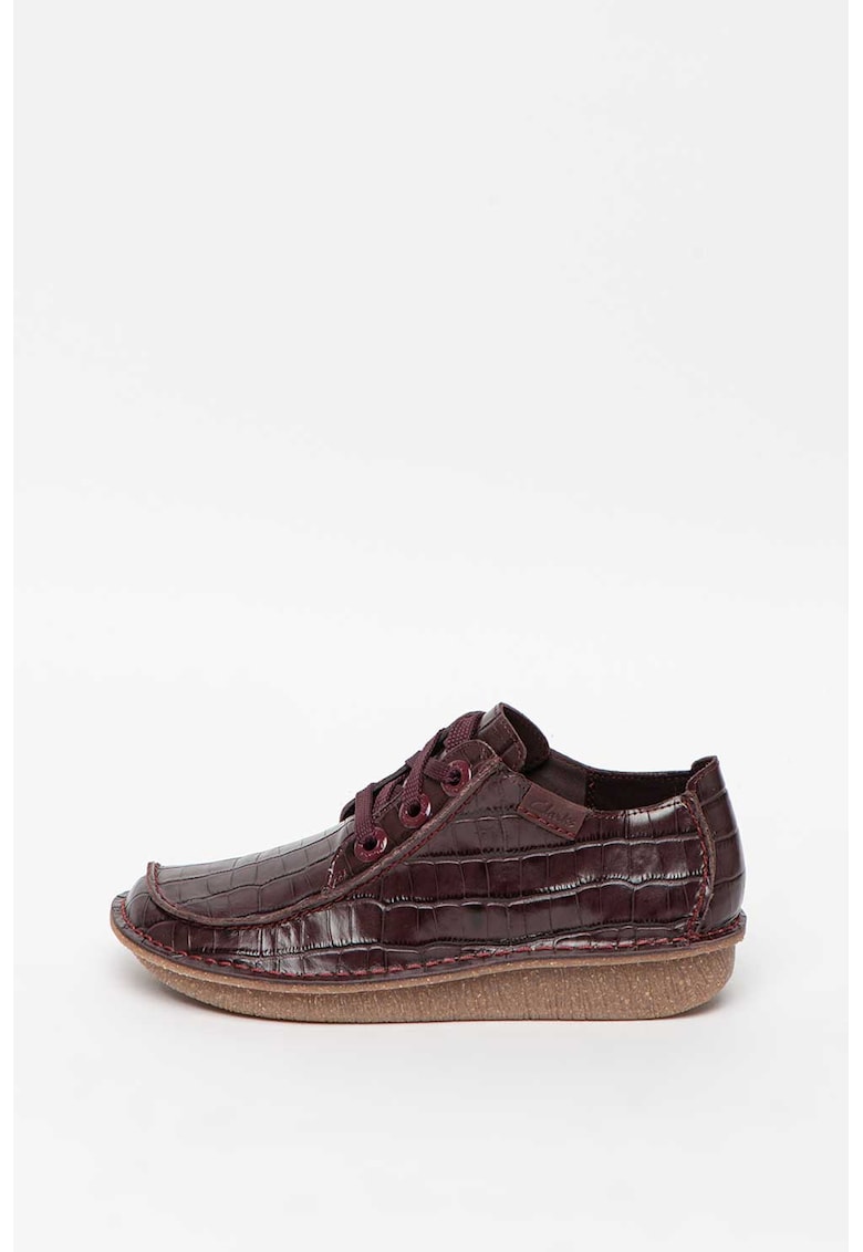 Pantofi de piele cu sireturi si aspect de piele de crocodil Funny Dream