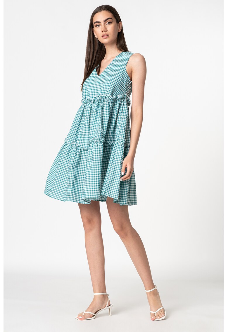 Rochie cu decolteu in V si model gingham