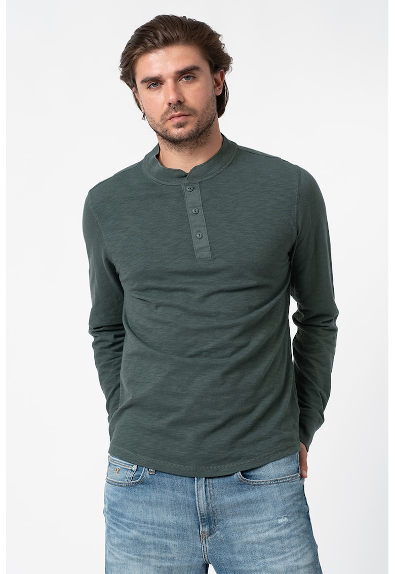 Bluza de bumbac cu decolteu henley