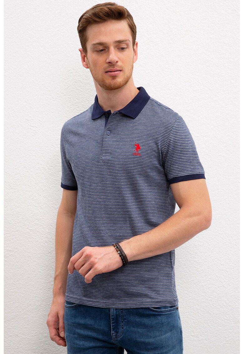 Tricou polo slim fit cu dungi
