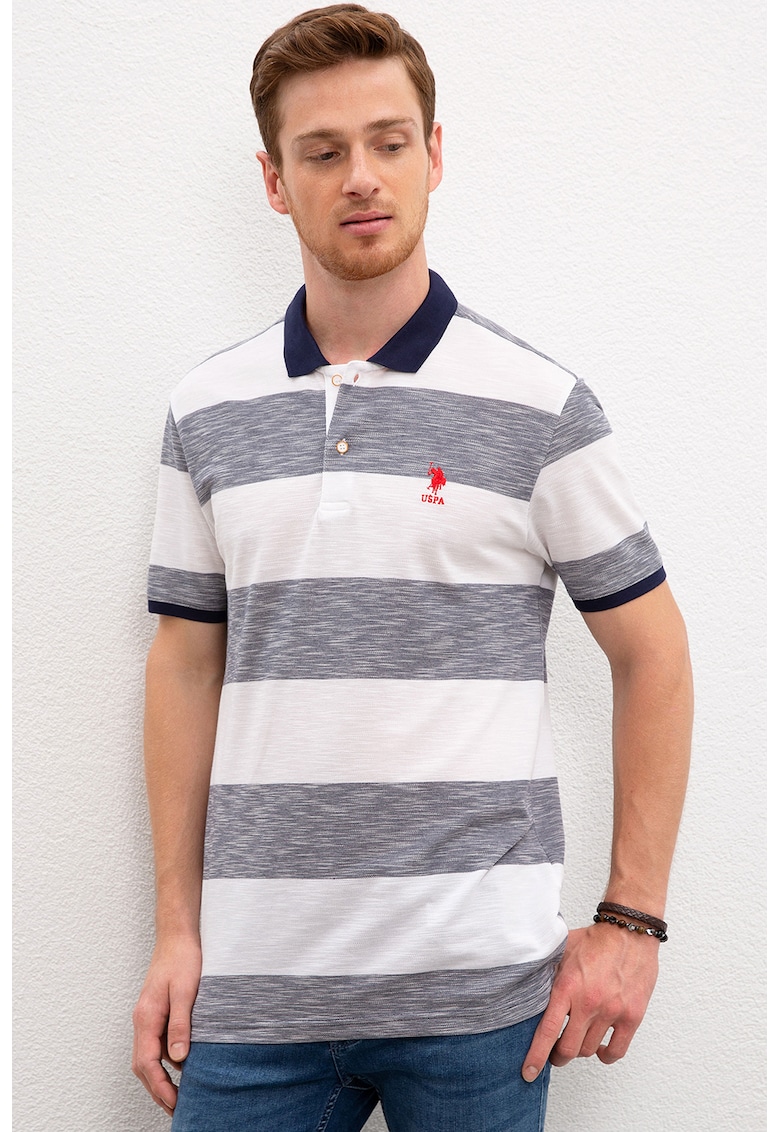 Tricou polo slim fit cu model in dungi