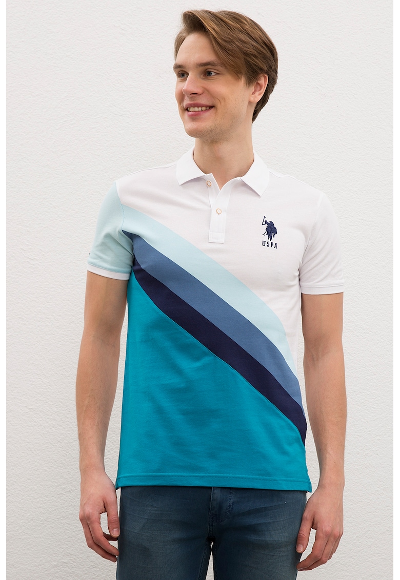 Tricou polo slim fit cu model colorblock