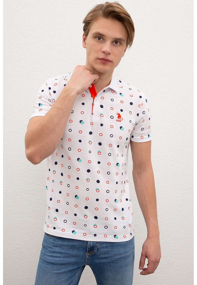 Tricou polo slim fit cu buline