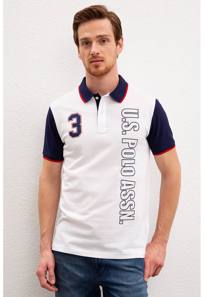 Tricou polo slim fit cu imprimeu logo supradimensionat