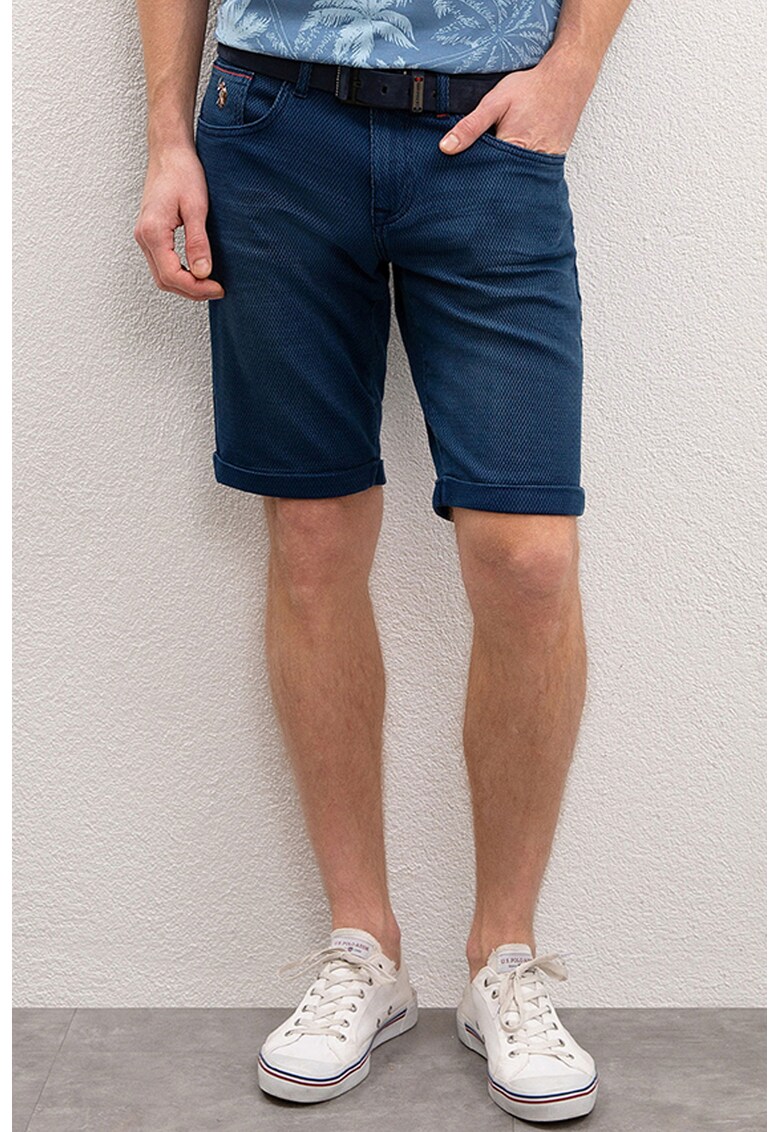 Pantaloni scurti din denim si amestec de modal - cu aspect texturat
