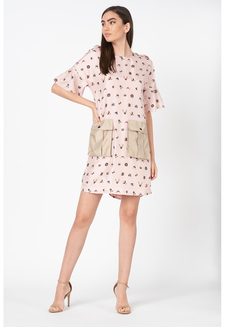 Rochie mini din matase cu imprimeu grafic