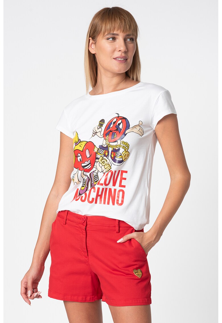 Tricou cu imprimeu grafic si logo - Alb