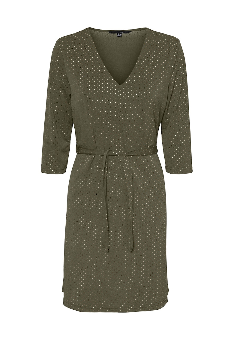 Rochie midi cu decolteu in V si imprimeu cu buline