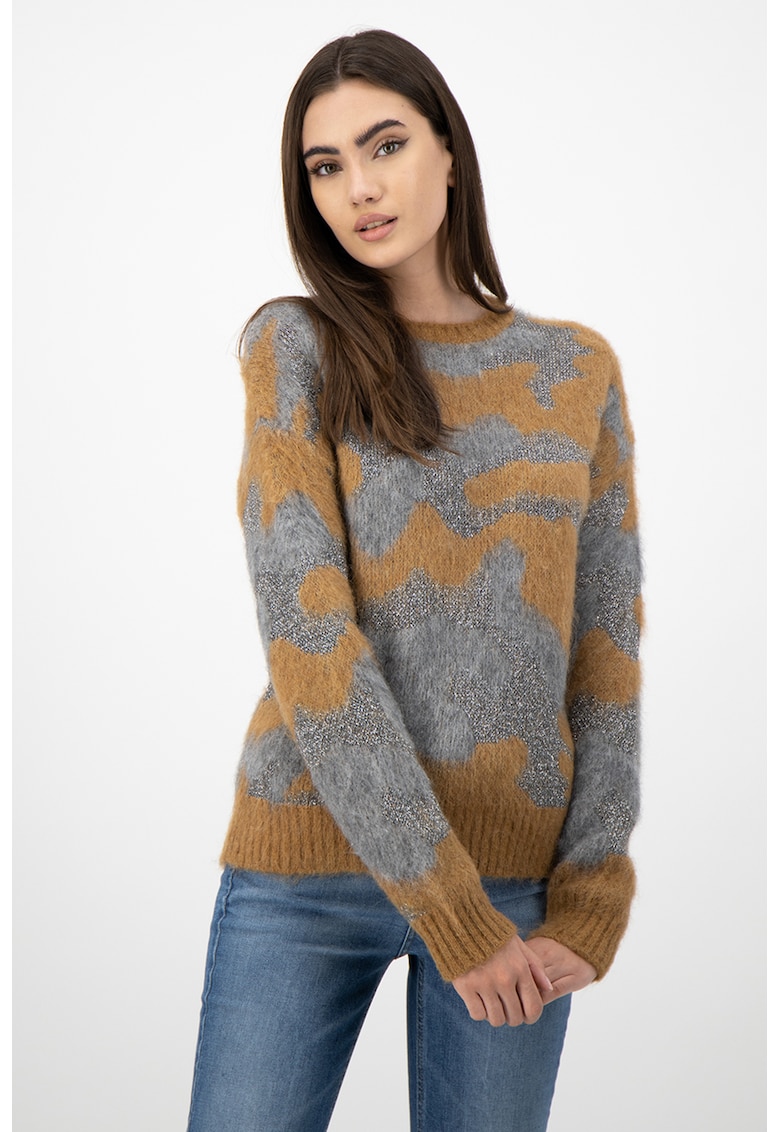 Pulover din amestec de lana alpaca - cu imprimeu camuflaj