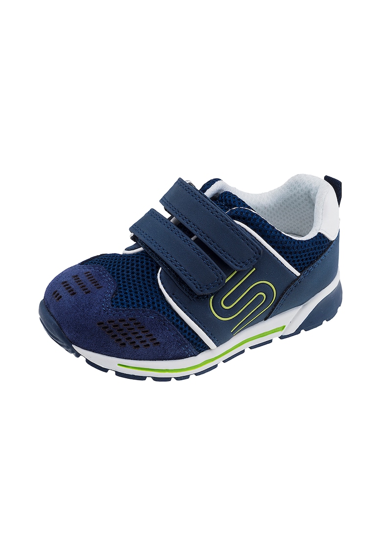 Pantofi sport de piele ecologica cu inchidere velcro si insertii de piele intoarsa