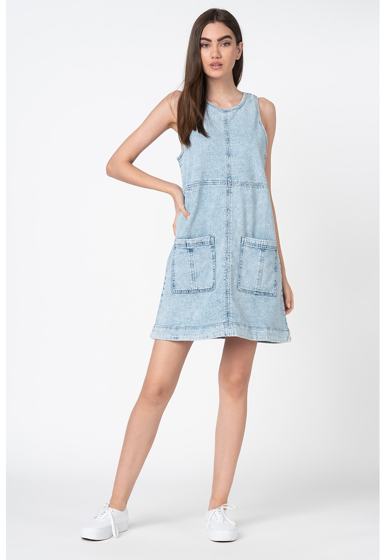 Rochie midi de denim cu buzunare
