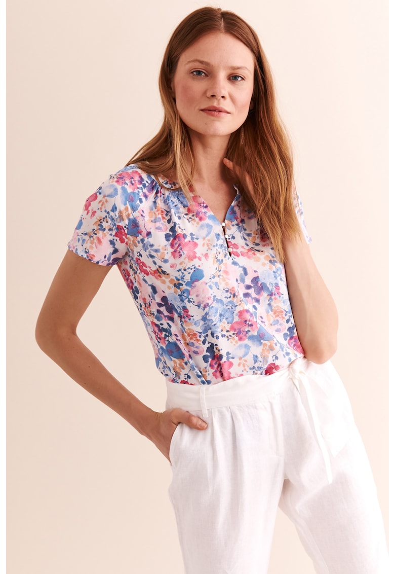 Bluza cu decolteu in V si model floral Freja