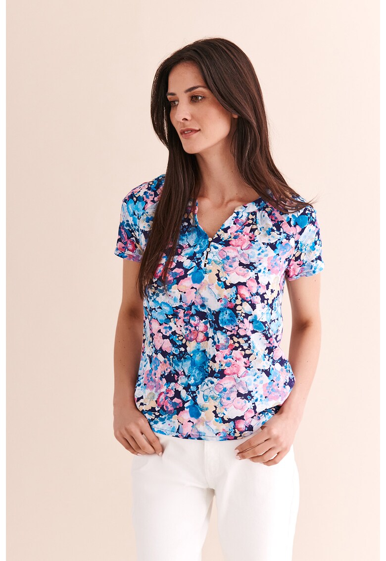 Bluza cu decolteu in V si model floral Freja